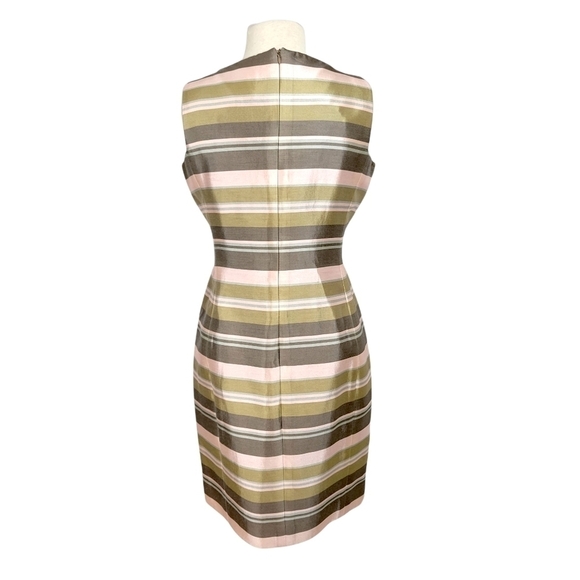 Nina Ricci French Silk Pink & Olive Striped Sheath Dress - Picture 4 of 8